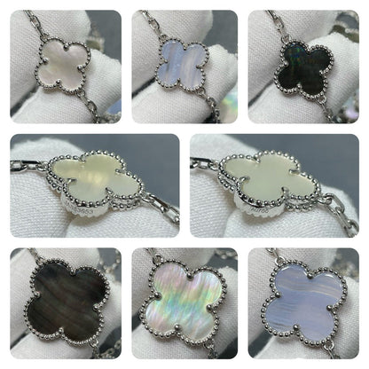 [GALE]CLOVER 16 MOTIF CHALCEDONY MOP SILVER NECKLACE