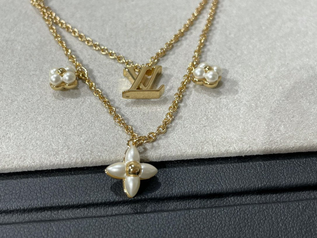 [GALE]FLOWERGRAM GOLD MOP DOUBLE ROW NECKLACE