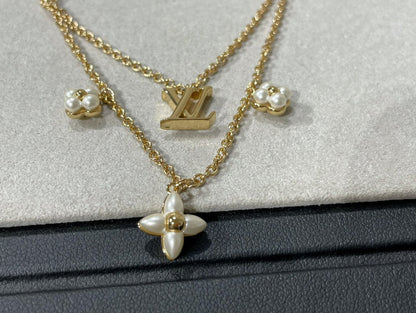 [GALE]FLOWERGRAM GOLD MOP DOUBLE ROW NECKLACE