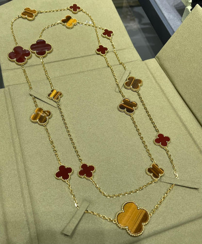 [GALE]CLOVER 16 MOTIF CARNELIAN TIGER EYE ROSE GOLD NECKLACE