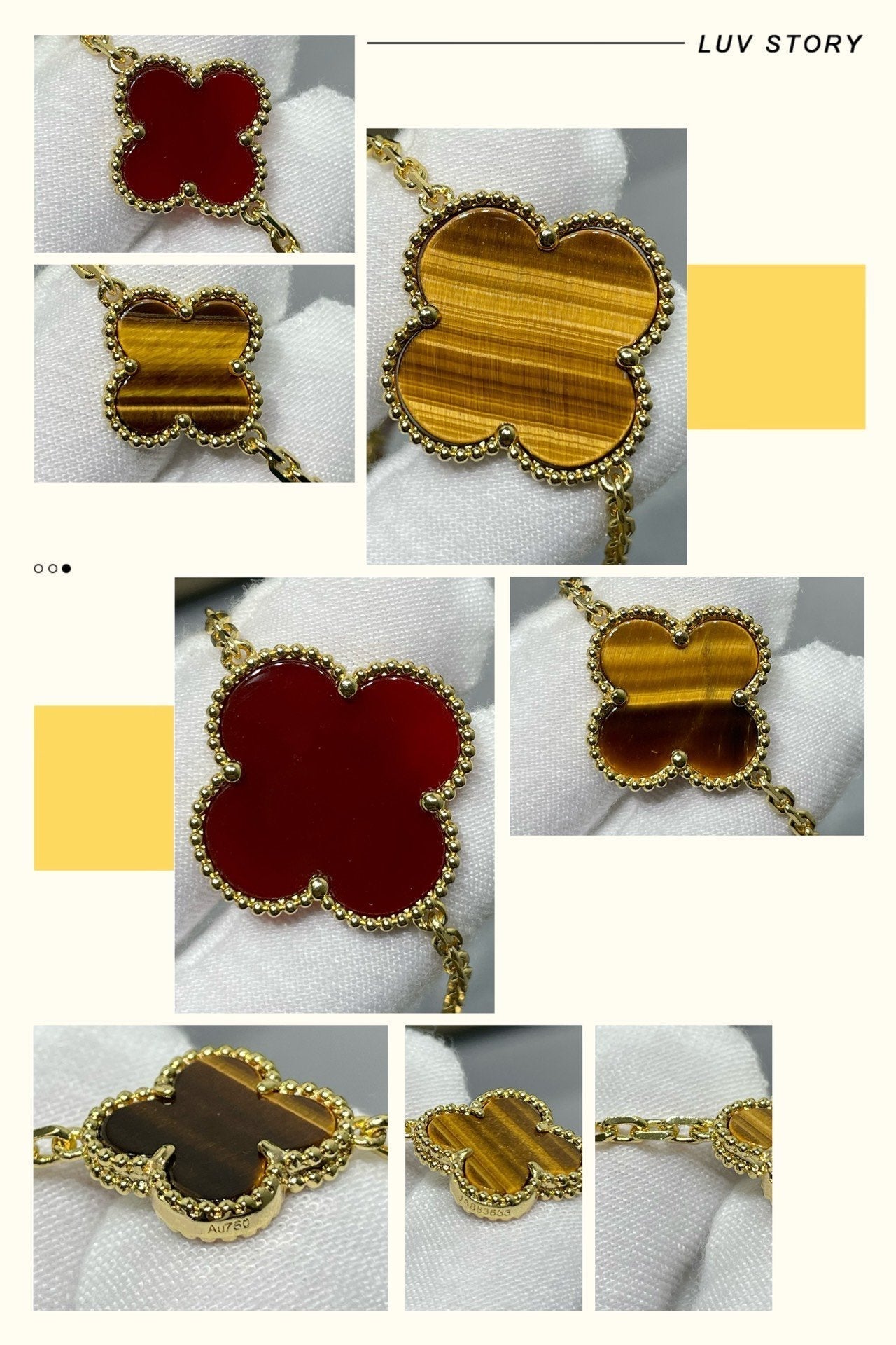 [GALE]CLOVER 16 MOTIF CARNELIAN TIGER EYE ROSE GOLD NECKLACE