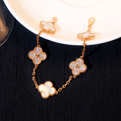 [GALE]CLOVER BRACELET 5 MOTIF WHITE MOP DIAMOND