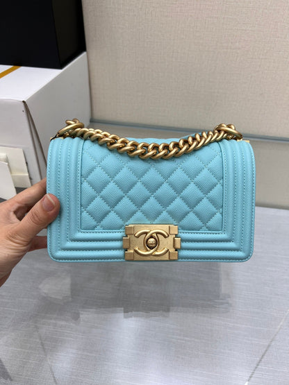 BOY BAG SMALL 20 CLOUD BLUE CAVIAR GOLD HARDWARE