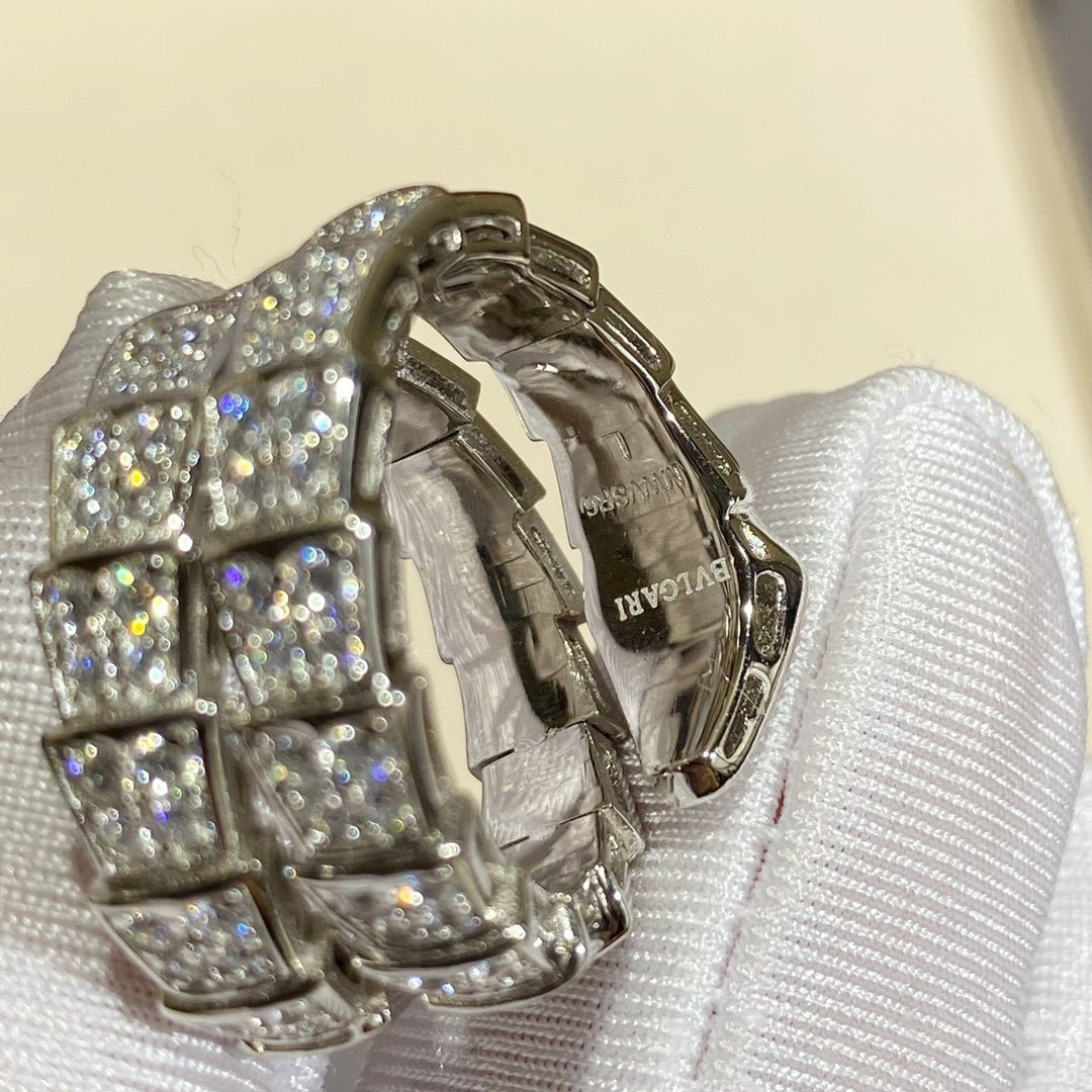 [GALE]SERPENTI DOUBLE RING SILVER DIAMOND PAVED