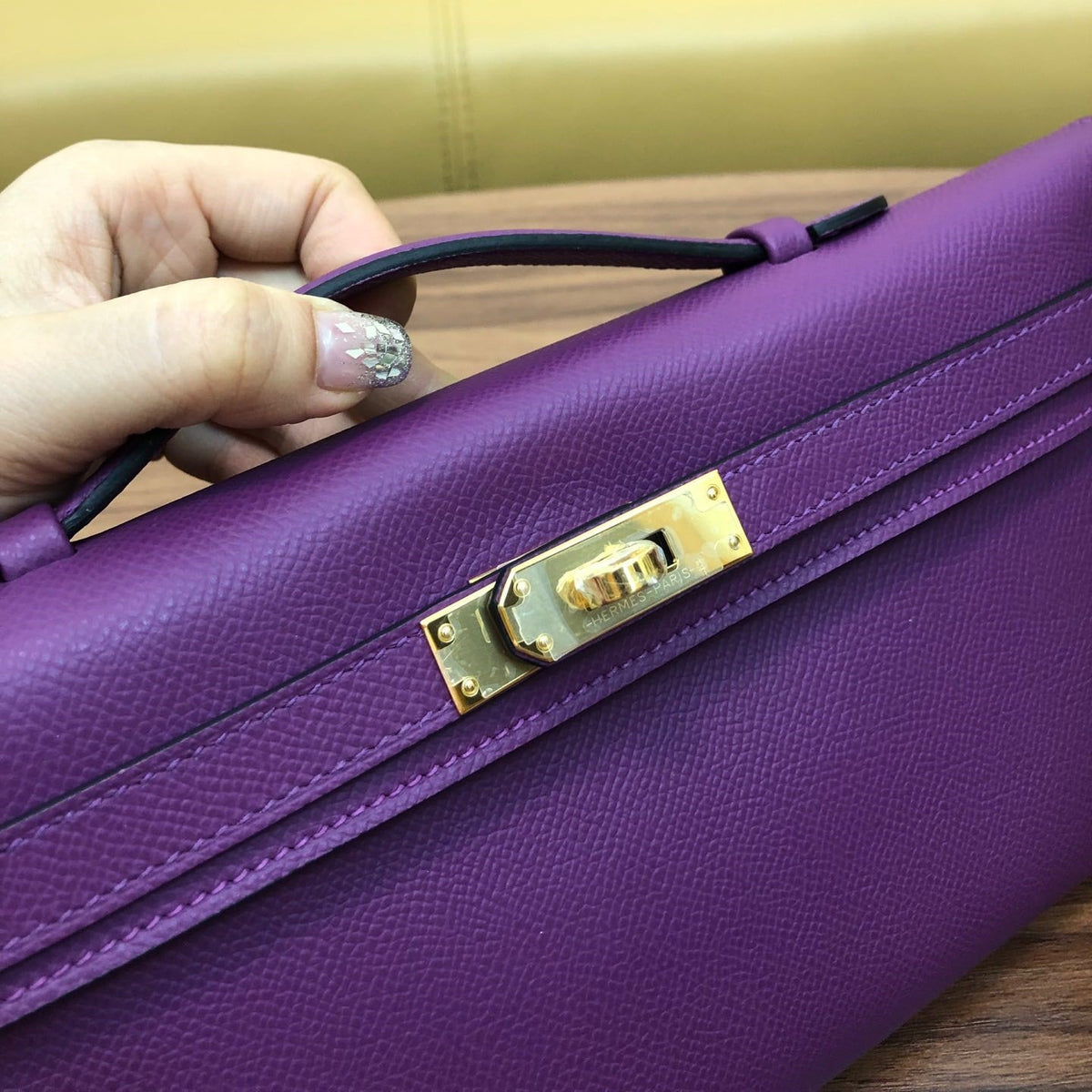 HM Kelly Cut 31cm Purple Swift Leather Ghw