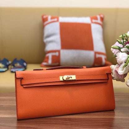 HM Kelly Cut 31cm Orange Swift Leather Ghw