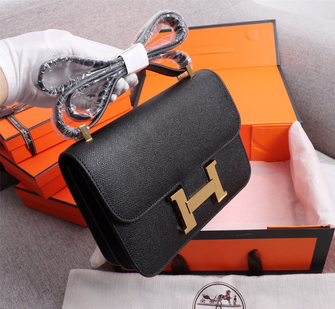 HM CONSTANCE BAGS 22 BLACK EPSOM GOLD HARDWARE