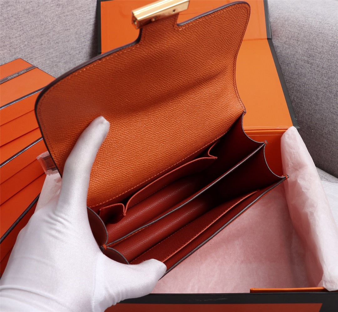 HM CONSTANCE BAGS 19 ORANGE EPSOM GOLD HARDWARE