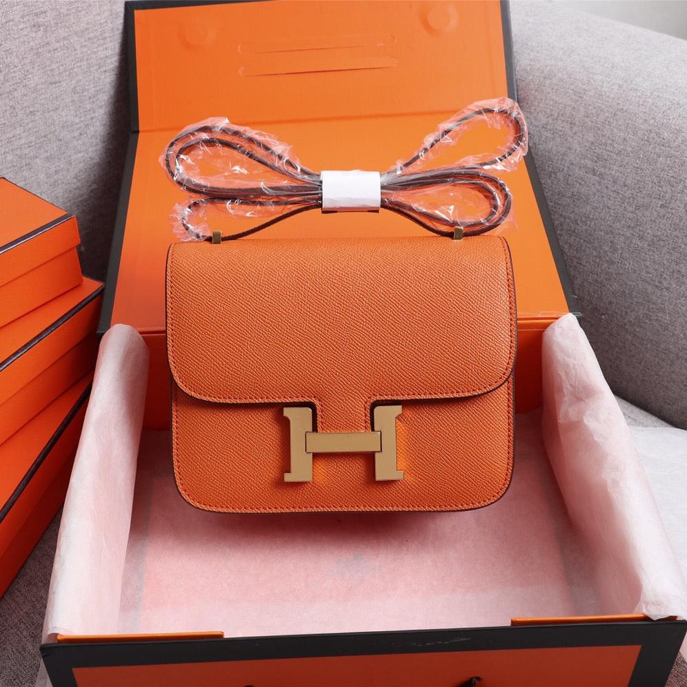 HM CONSTANCE BAGS 19 ORANGE EPSOM GOLD HARDWARE