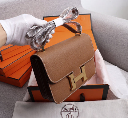 HM CONSTANCE BAGS 19 RUSSET EPSOM GOLD HARDWARE