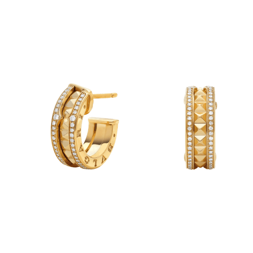 [GALE]ZERO 1 ROCK GOLD EARRINGS WITH STUDDED SPIRAL AND PAVED DIAMONDS