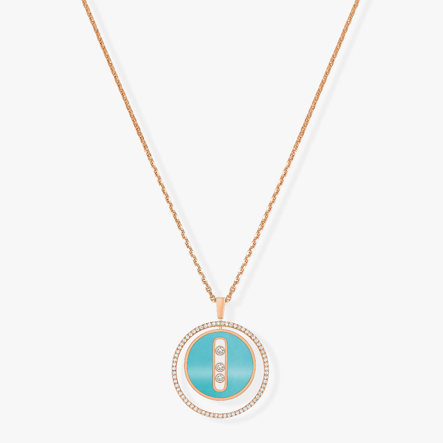 [GALE]LUCKY MOVE 3 DIAMONDS TURQUOISE PINK GOLD DIAMOND NECKLACE