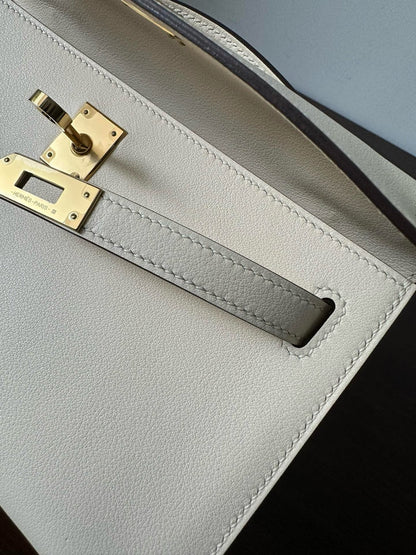 HM KELLY POCHETTE 22CM WHITE BEIGE SWIFT GOLD HARDWARE BEST