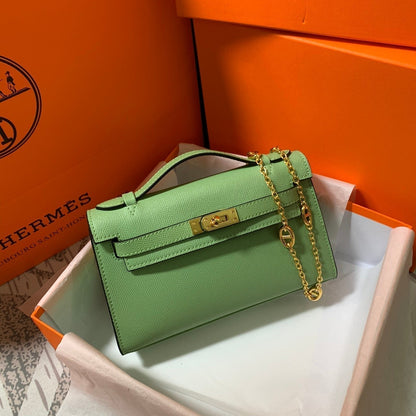 HM KELLY MINI POCHETTE 22 GREEN EPSOM