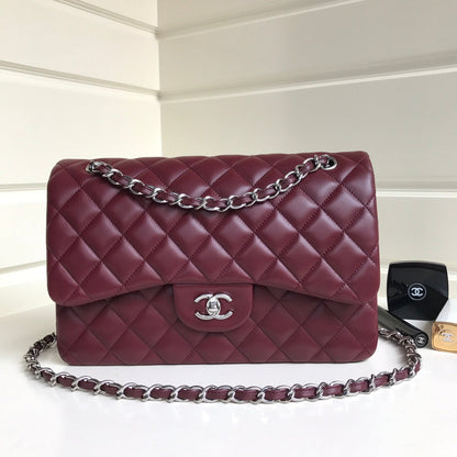 flap bag jumbo 30 burgundy lambskin silver hardware