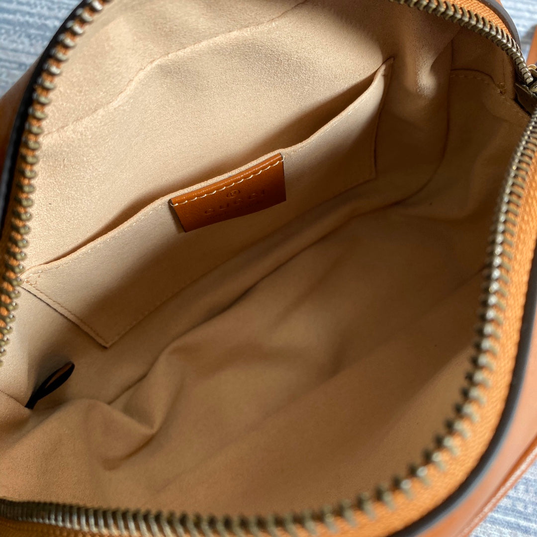 gg marmont mini 18cm zip top brown calfskin gold hardware