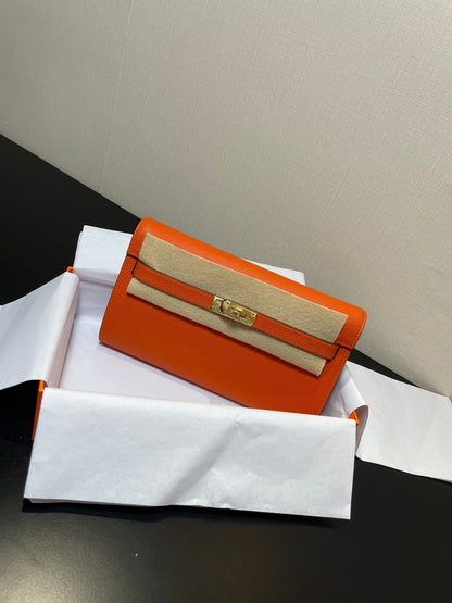 kelly to go wallet 20.5 orange epsom gold hardware