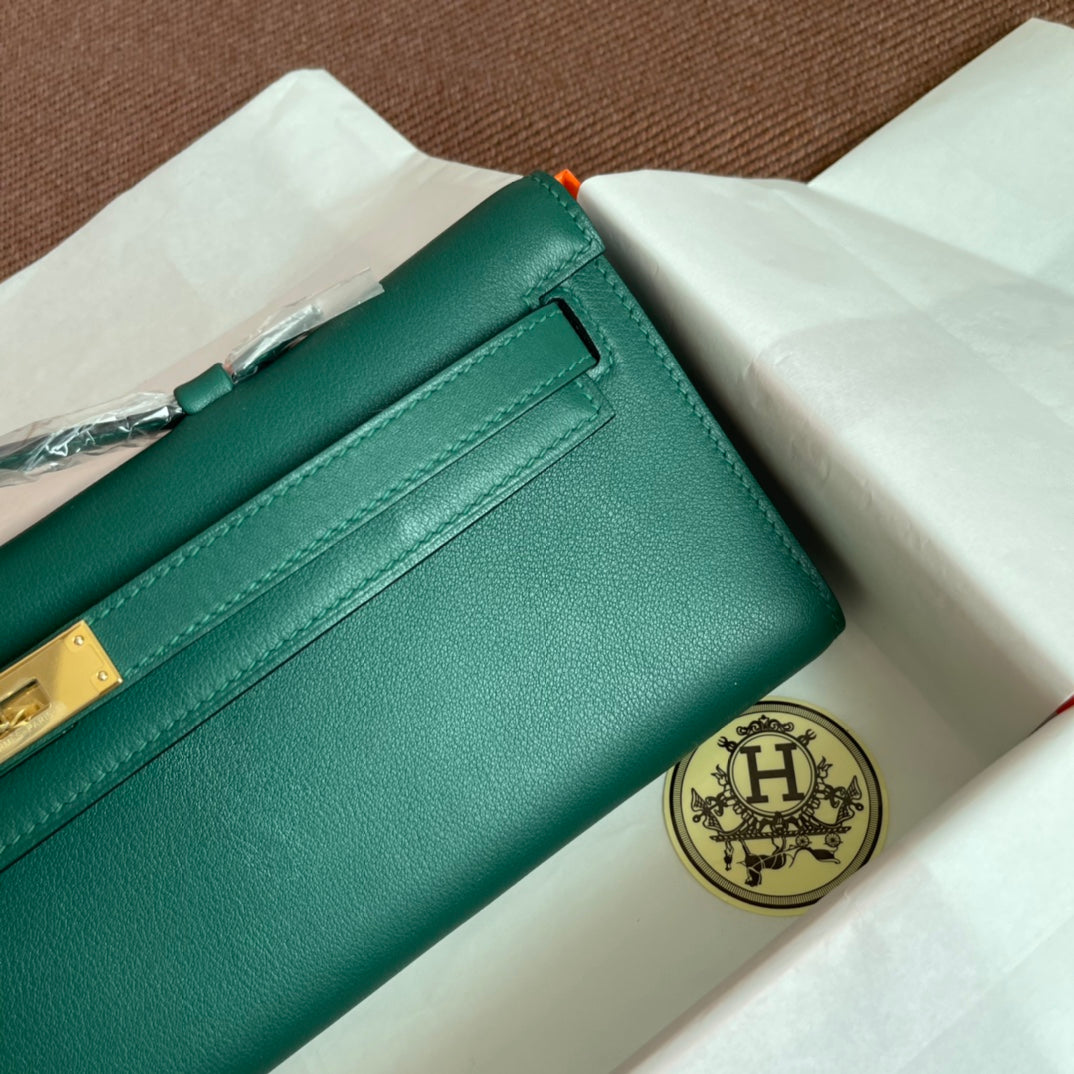 HM Kelly Cut 31cm Dark Green Swift Leather Ghw