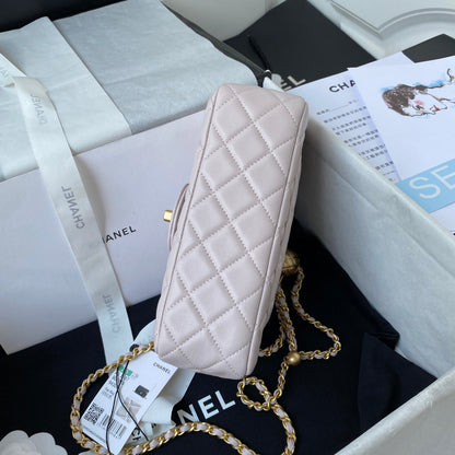 Classic Mini Flap Bag 20cm Pastel Pink Lambskin Gold Hardware