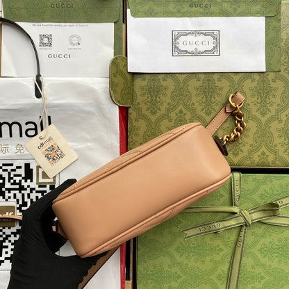 gg marmont mini 18cm zip top dark beige calfskin gold hardware