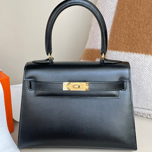 KELLY MINI 20 BAG IN BLACK SMOOTH CALFSKIN WITH GOLD HARDWARE (MADE - TO - ODER)