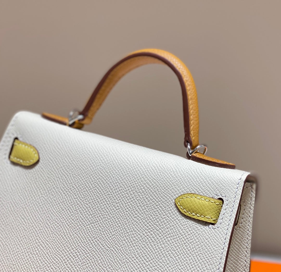 HM Mini Kelly 19cm Cream Yellow Epsom Silver Hardware