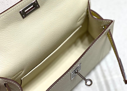 HM Mini Kelly 19cm Cream Yellow Epsom Silver Hardware