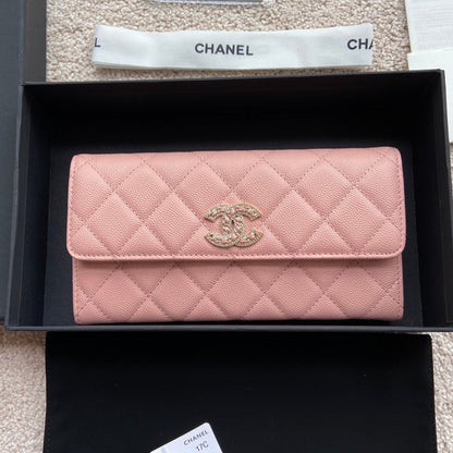 CC Classic Long Wallet 19cm Pink Grained Calfskin