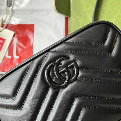 gg marmont mini 18cm zip top all black calfskin