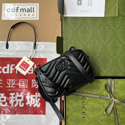 gg marmont mini 18cm zip top all black calfskin