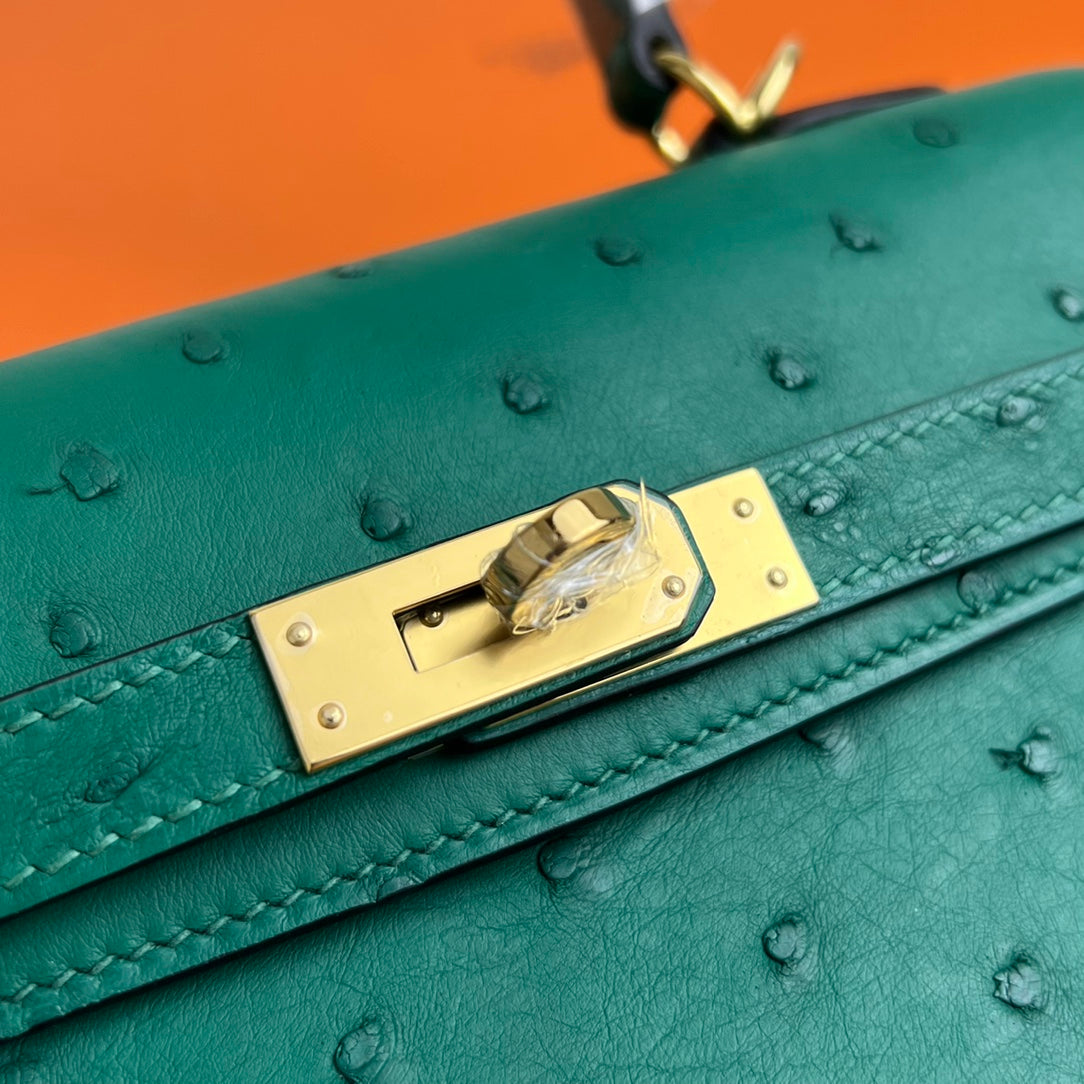 KELLY BAG 20 IN TEAL GREEN OSTRICH LEATHER WITH GOLD HARDWARE (MADE - TO - ODER)