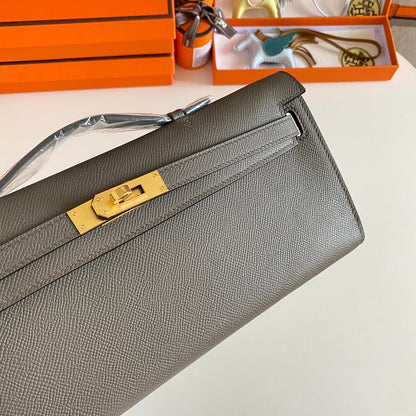 HM Kelly Cut 31 Fossil Gray Epsom Leather Gold Hardware 229052