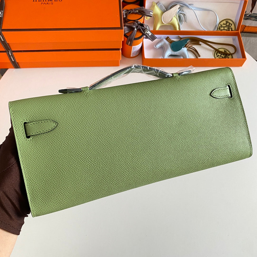 HM Kelly Cut 31 Olive Green Epsom Leather Silver Hardware 229044
