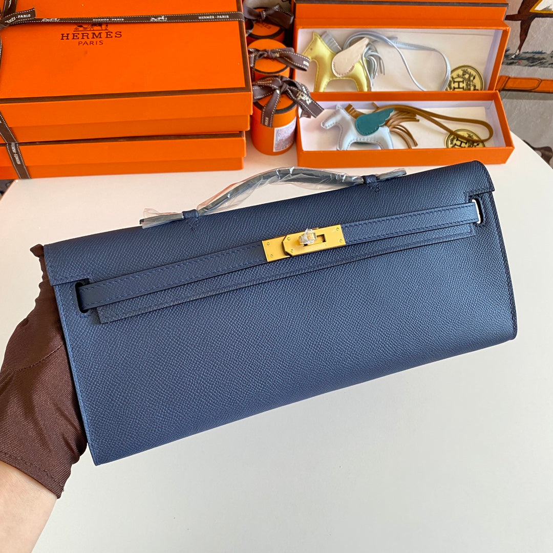 HM Kelly Cut 31 Night Blue Epsom Leather Gold Hardware 229049