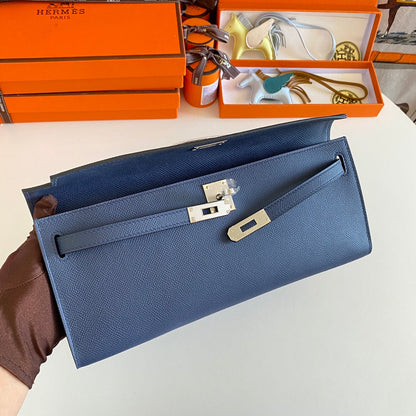 HM Kelly Cut 31 Night Blue Epsom Leather Silver Hardware 229048