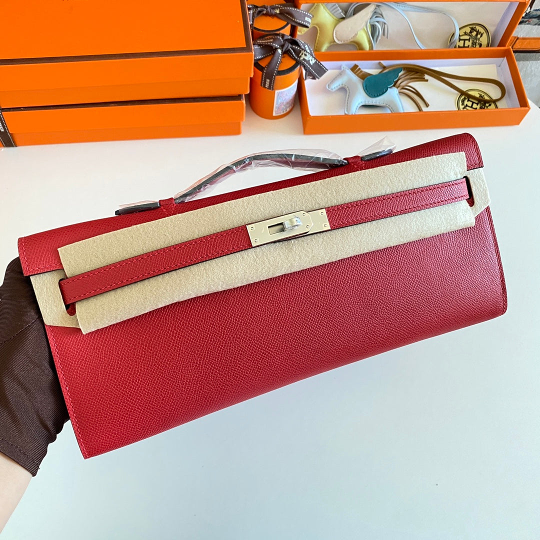 HM Kelly Cut 31 Red Epsom Leather Silver Hardware 229050