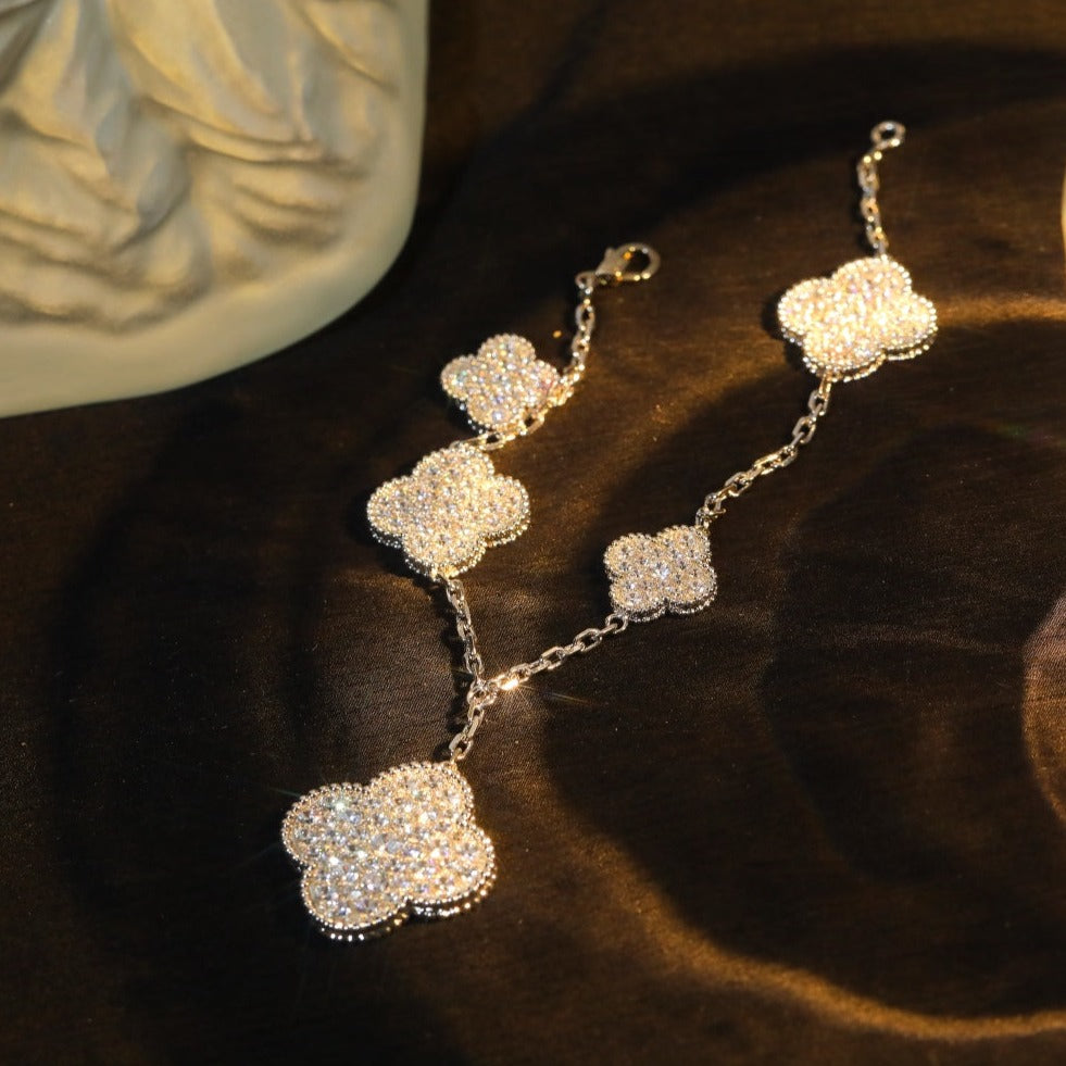 [GALE]CLOVER BRACELET 5 MOTIF SILVER DIAMOND PAVED