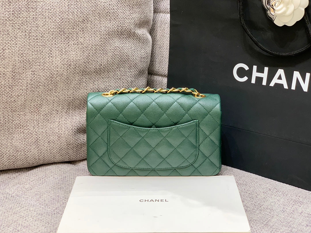 flap bag mini 20cm dark blue green caviar gold hardware