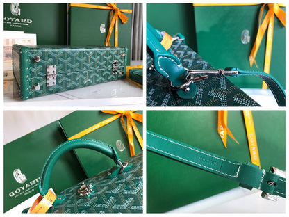 GRAND HÔTEL TRUNK BAG 24 IN GREEN GOYARDINE CANVAS AND CALFSKIN