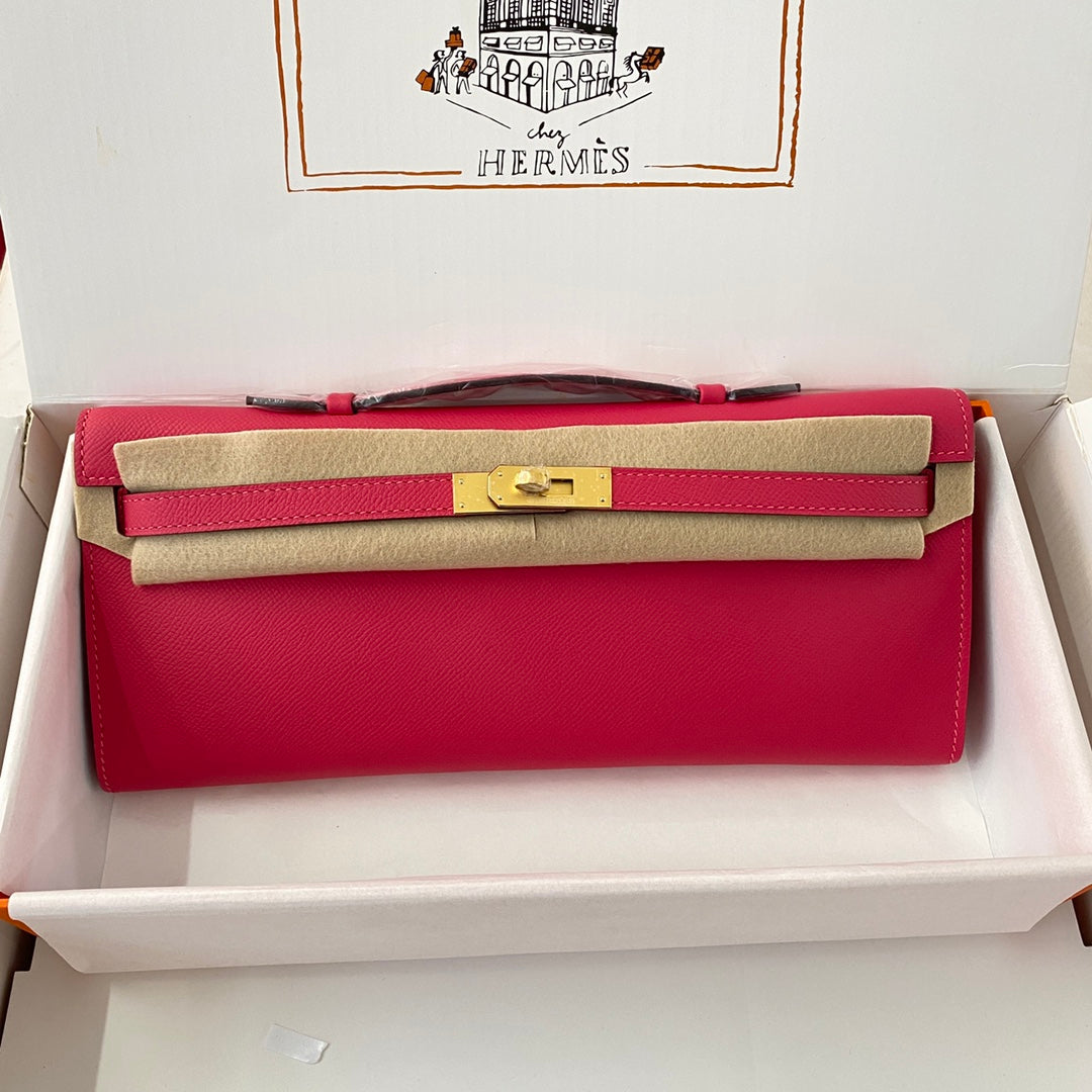 HM Kelly Cut 31 Crimson Pink Epsom Leather Gold Hardware 229060