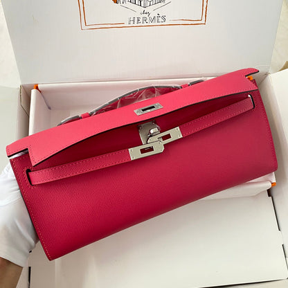 HM Kelly Cut 31 Crimson Pink Epsom Leather Silver Hardware 229061