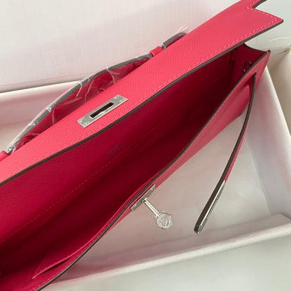 HM Kelly Cut 31 Crimson Pink Epsom Leather Silver Hardware 229061