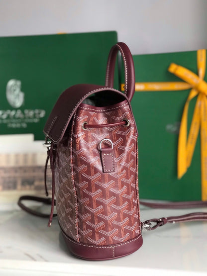 ALPIN MINI BACKPACK 21 IN WINE RED LAMBSKIN AND GOYARDINE CANVAS