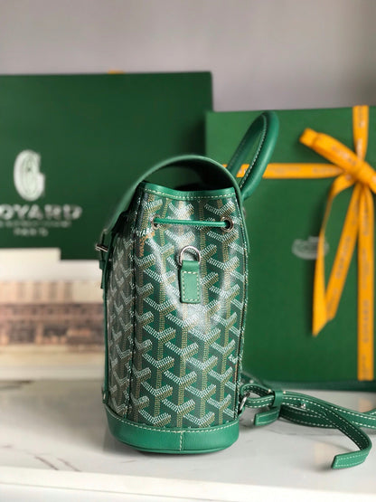 ALPIN MINI BACKPACK 21 IN GREEN LAMBSKIN AND GOYARDINE CANVAS