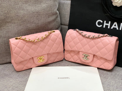 flap bag mini 20cm pink lambskin silver hardware