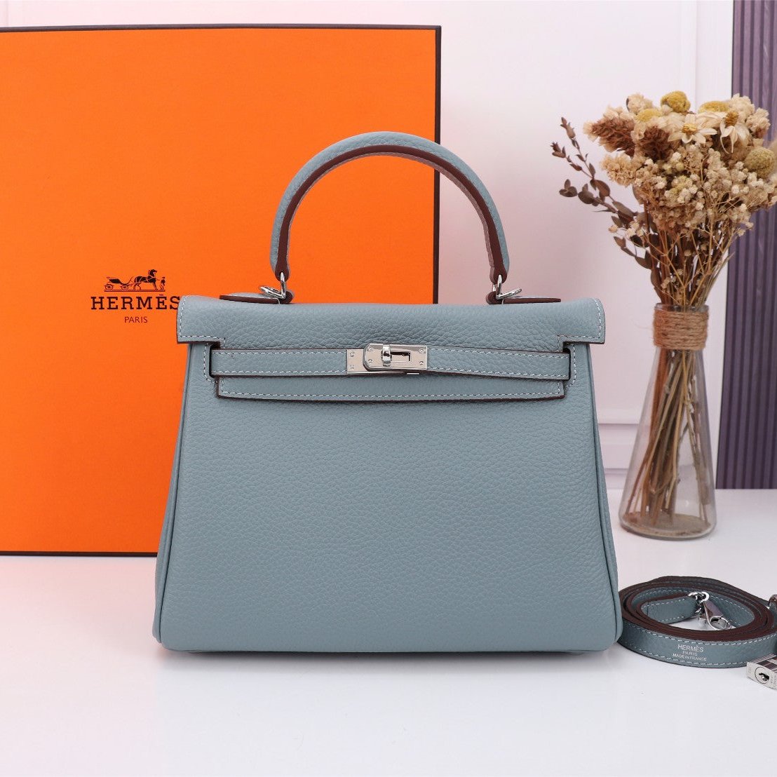 HM KELLY BAG 25 TEMPERED GRAY TOGO SILVER HARDWARE