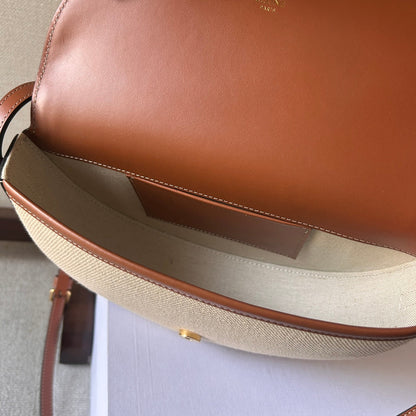 BESACE 23 IN WHITE CANVAS AND BROWN CALFSKIN