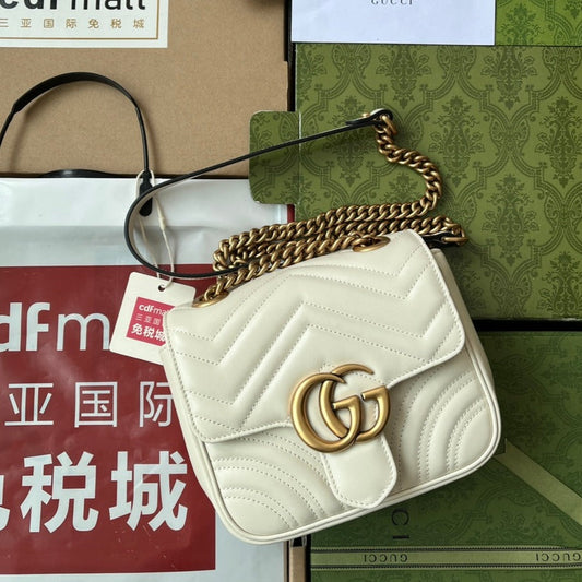 gg marmont mini 18cm white calfskin gold hardware