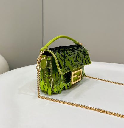 BAGUETTE MINI 19 IN LIMERICK GREEN SEQUINS GOLD HARDWARE