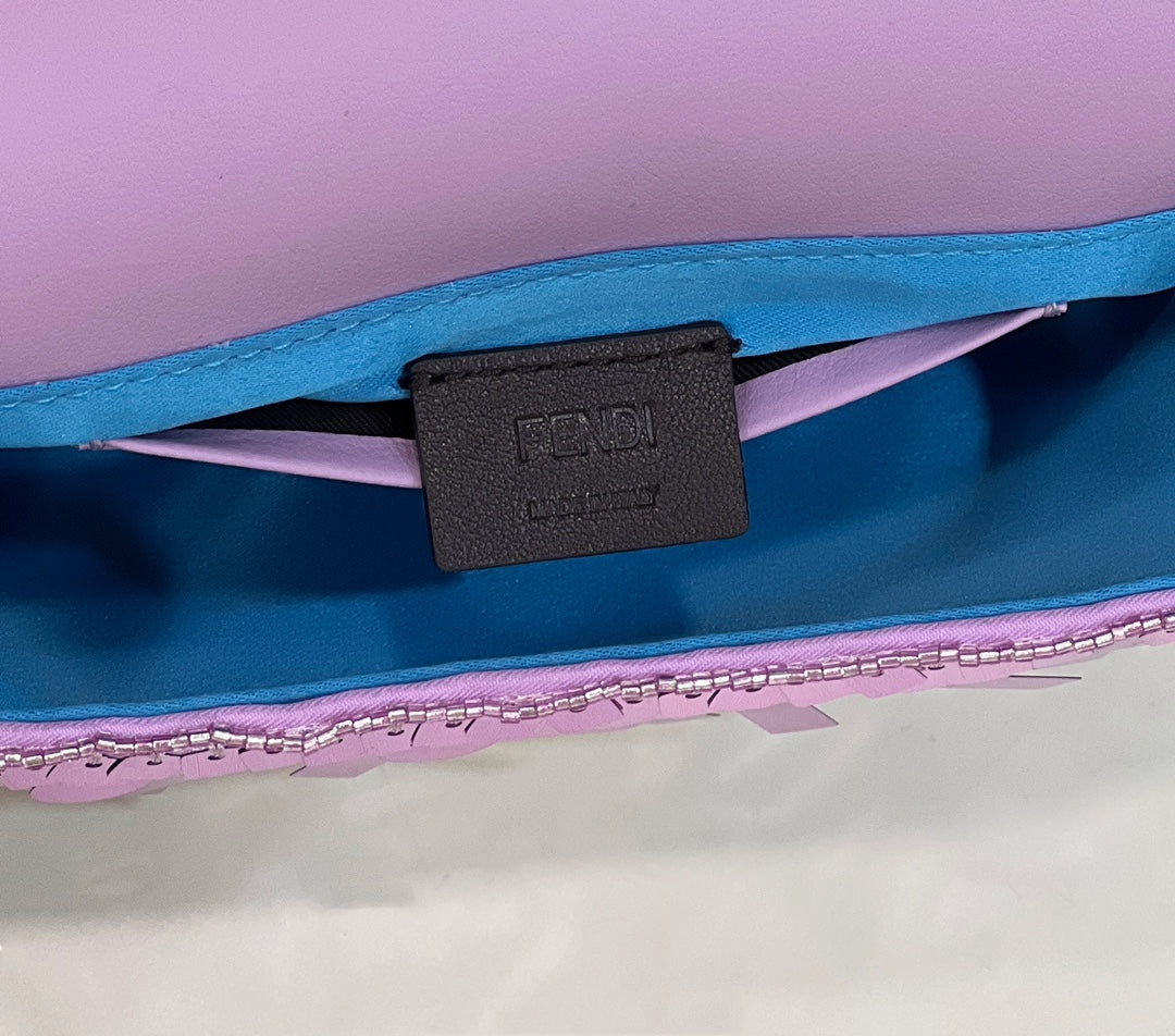 BAGUETTE MINI 19 IN PERIWINKLE PURPLE SEQUINS GOLD HARDWARE